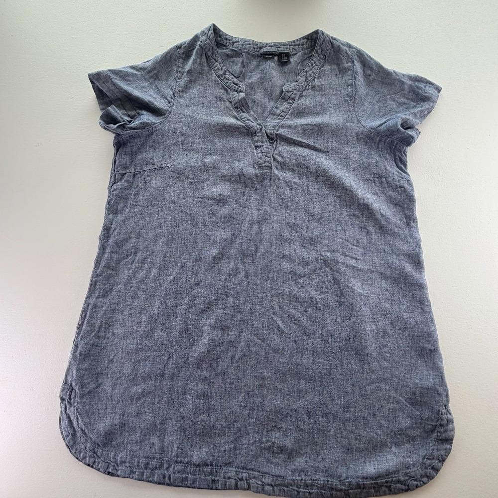 Tahari 100% Linen Shirt Dress Womens 2XL Blue Short Sleeve, Coastal Beach